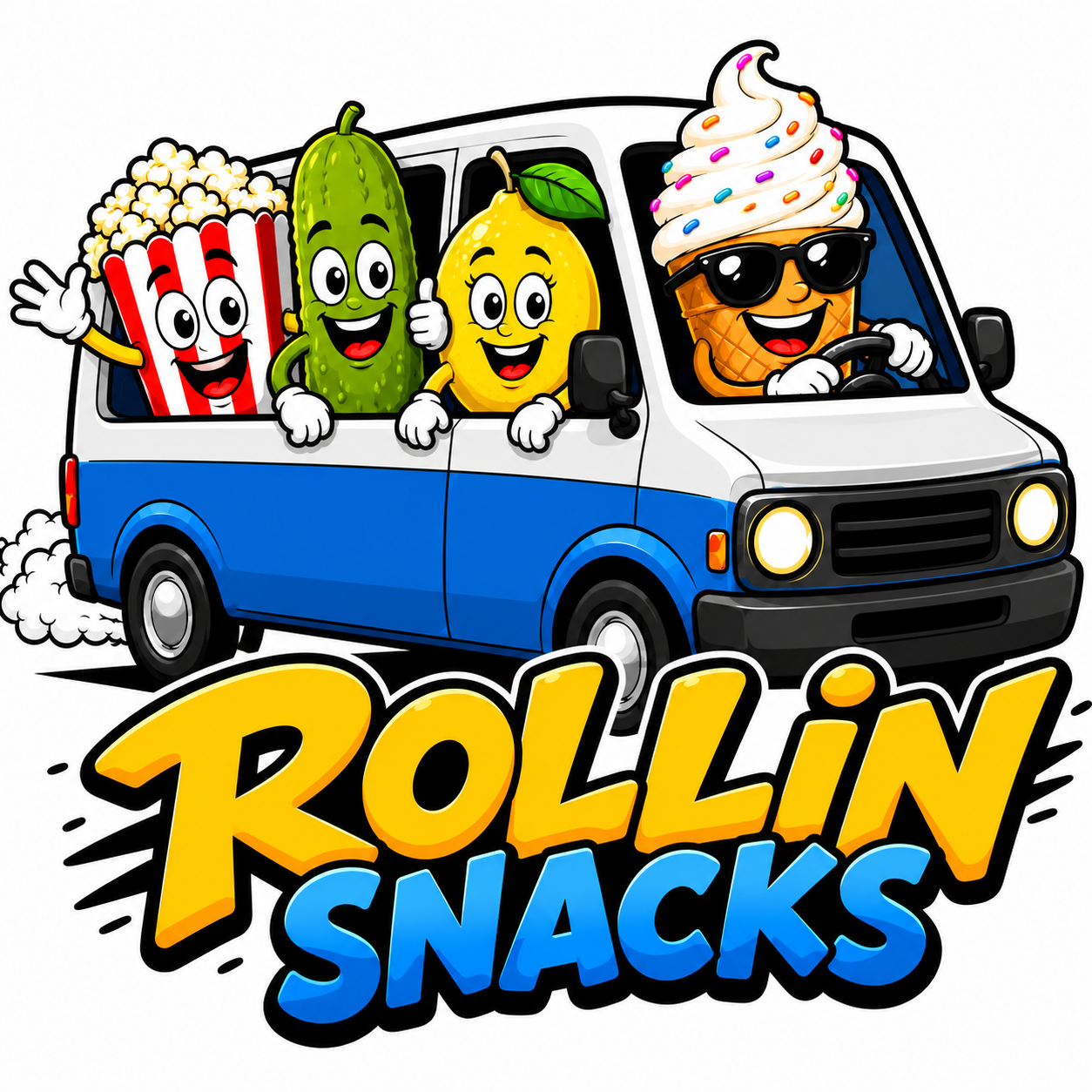 Rollin Snacks truck driven by a smiling ice cream cone